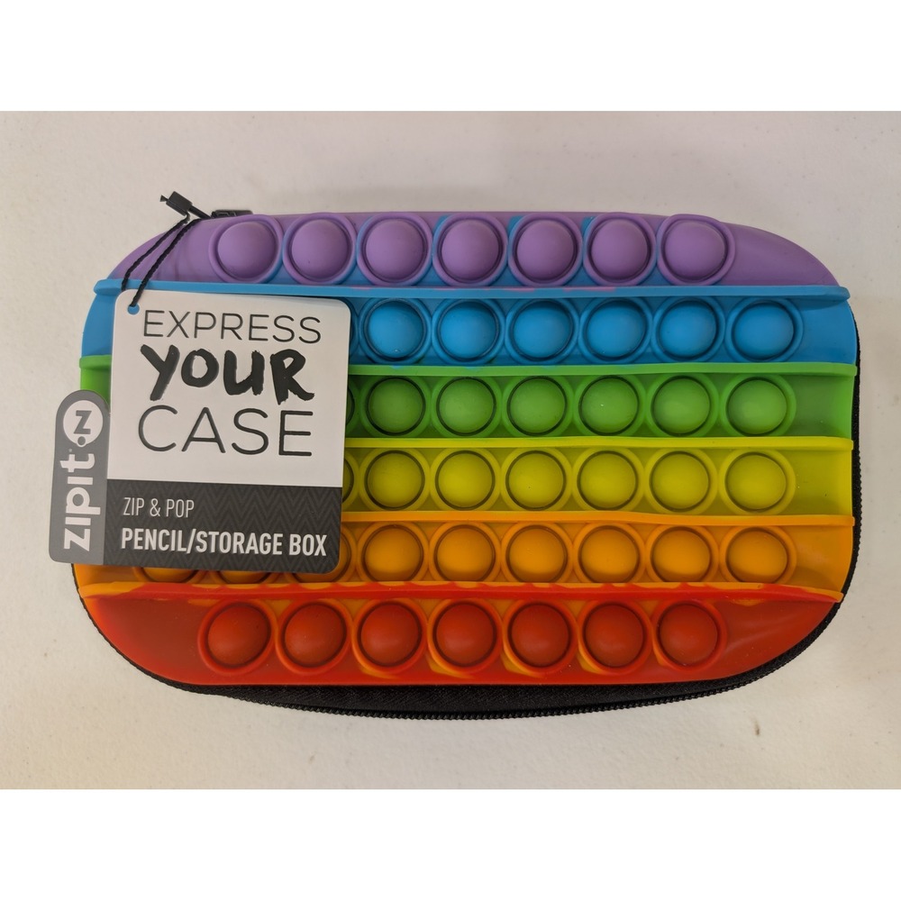 Zipit Zip‎ & Pop Pencil Case Rainbow Sensory Fidget Toy Storage Box New